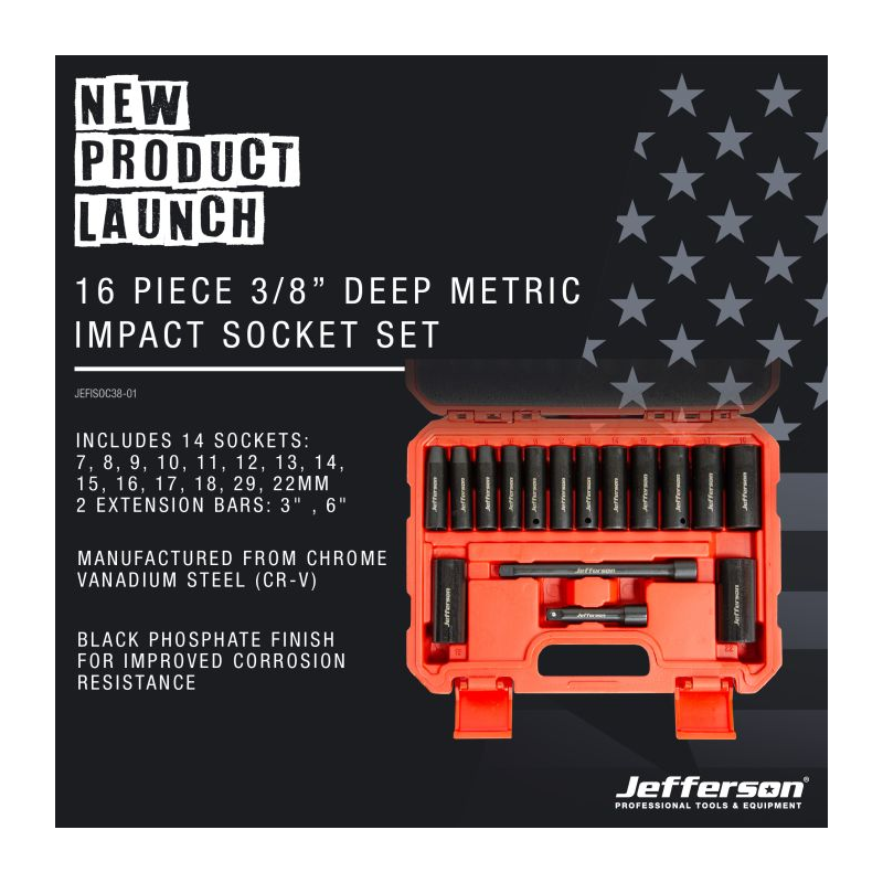Jefferson 1/2" Impact Socket Set 34 Piece JEFISOC12-04