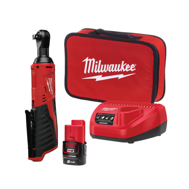 Milwaukee M12 IR-201B 12V Sub-Compact 3/8" Ratchet with 1x 2.0Ah Battery, Charger, Bag 4933448110