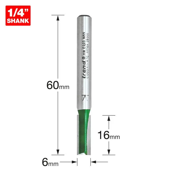 TREND C005 TWO FLUTE CUTTER 6MM DIAMETER 1/4" SHANK