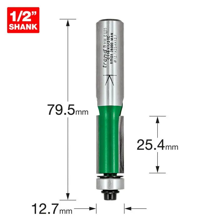 TREND C116 SELF GUIDED TRIMMER 12.7MM DIAMETER 1/2" SHANK