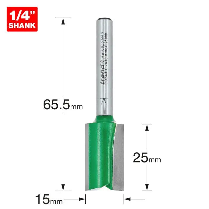 TREND C024A TWO FLUTE CUTTER 15MM DIAMETER 1/4" SHANK