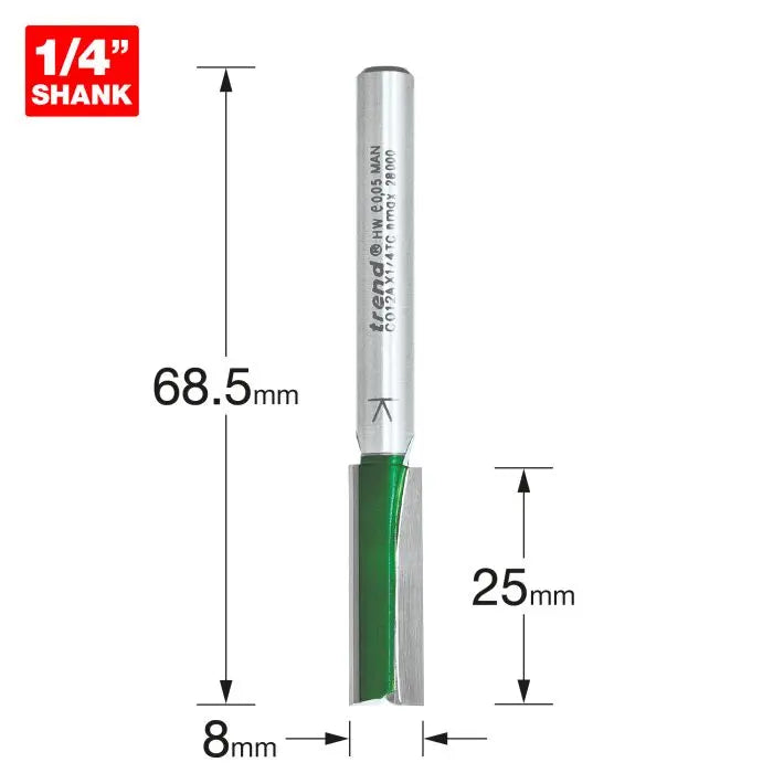 TREND C012A TWO FLUTE CUTTER 8.0MM DIAMETER 1/4" SHANK