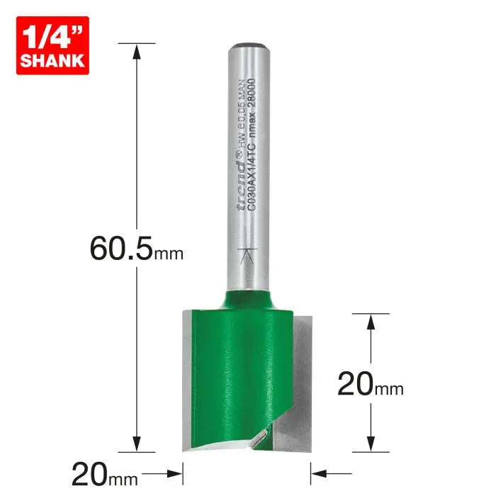 TREND C030A TWO FLUTE CUTTER 20MM DIAMETER 1/4" SHANK