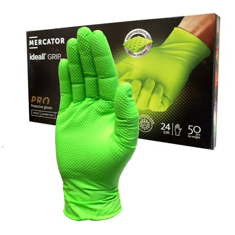 Mercator IDG Ideall Grip Strong Nitrile Glove Green IDG-GRN (Small-XXL)