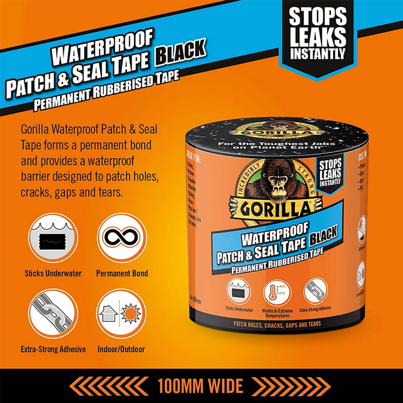 Gorilla Patch & Seal Black Waterproof Tape 3m x 101.6mm