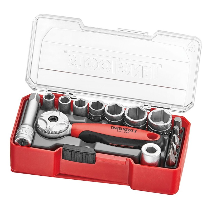 Teng Tools TJ1415 1/4″ Drive 15 Piece Hexagon Socket & Bit Set With Ratchet in Case