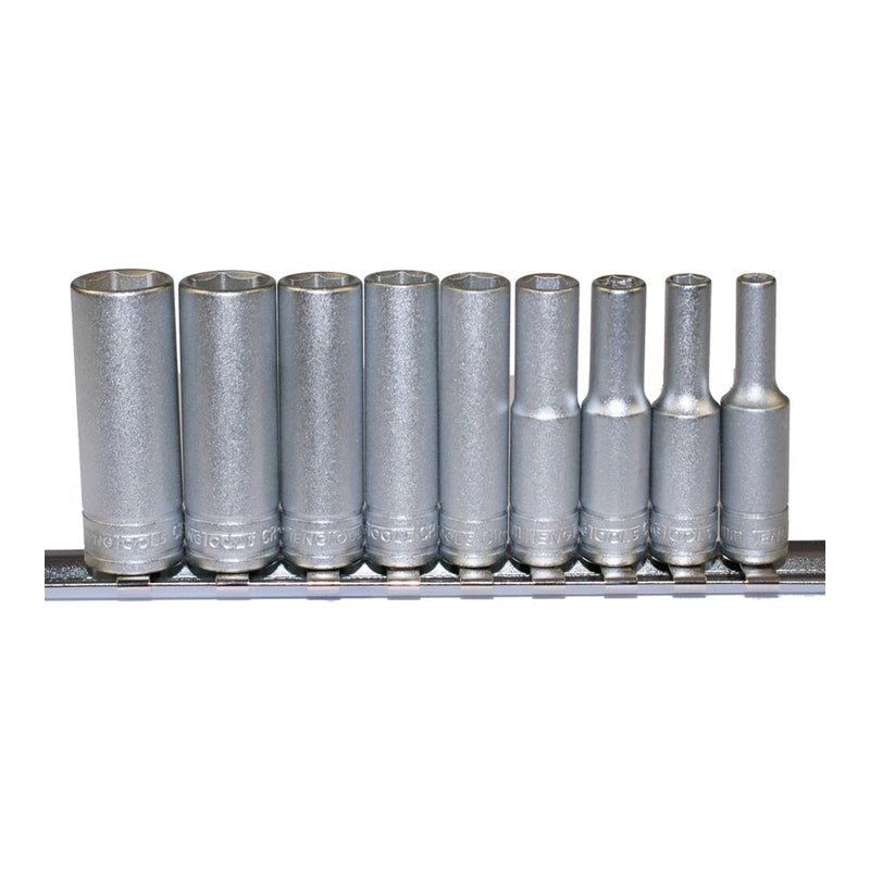 Teng Tools 1/4" Deep Socket Clip Rail Set 6 pt 9 Pieces M1407