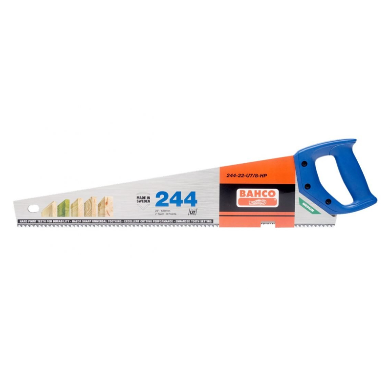 Bahco 244-22-U7/8-HP 22″ Handsaw for Plastics, Laminates, Wood And Soft Metals 7TPI