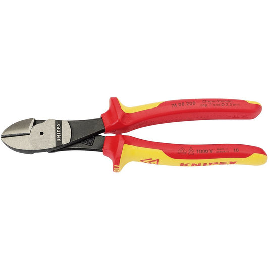 KNIPEX 74 08 200 UK SBE VDE Fully Insulated High Leverage Diagonal Side Cutters 200mm