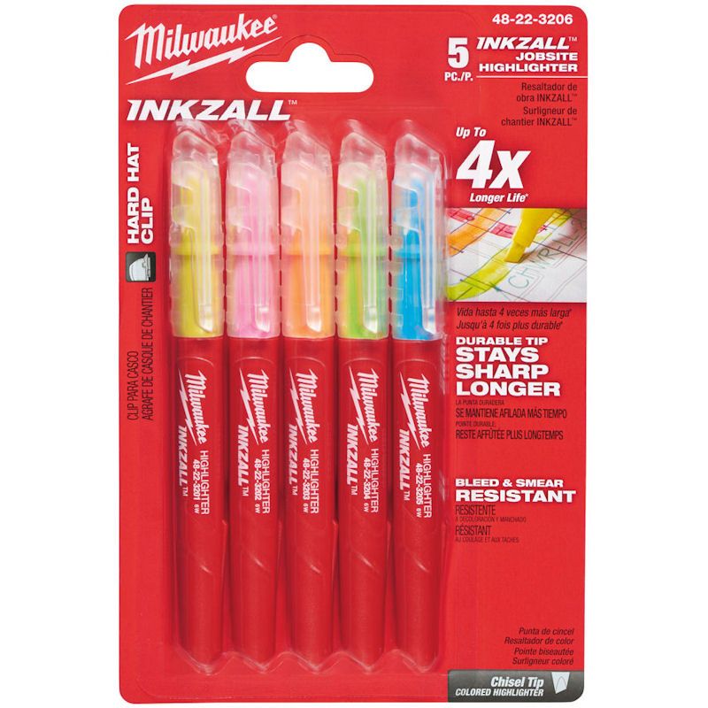 Milwaukee 5 Piece Coloured Inkzall Jobsite Highlighter Set 48223206