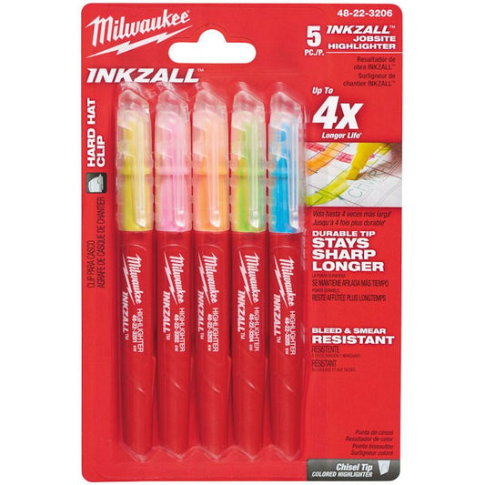 Milwaukee 5 Piece Coloured Inkzall Jobsite Highlighter Set 48223206