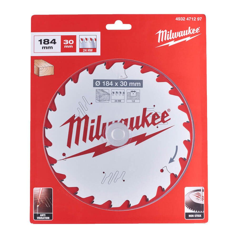 Milwaukee 184mm x 30mm x 24T Circular Saw Blade with Anti-Friction Coating 4932471297