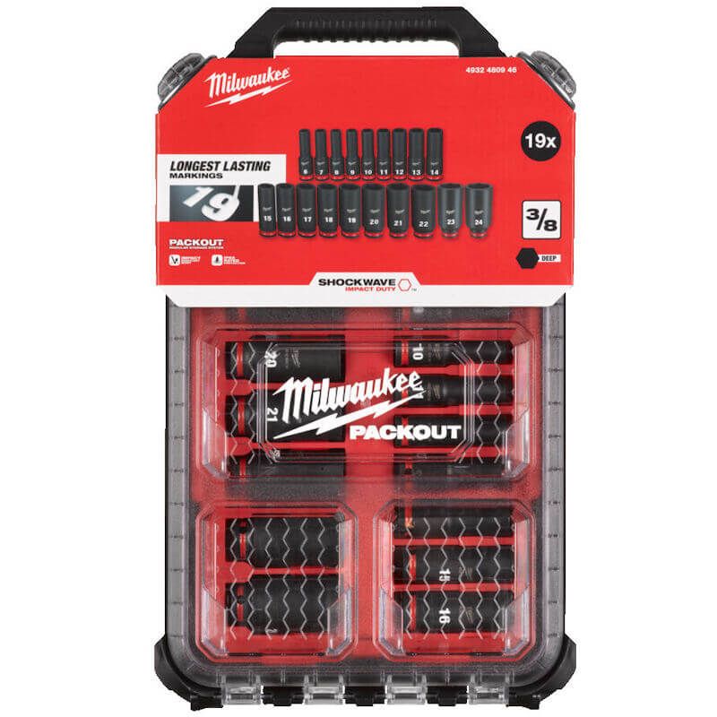 Milwaukee 19 Piece ShockWave Impact Duty 3/8" Drive Deep Impact Socket Packout Set 4932480946