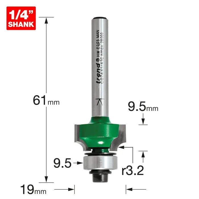 TREND C074 ROUNDING OVER 3.2MM RADIUS X 9.5MM CUT 1/4" SHANK