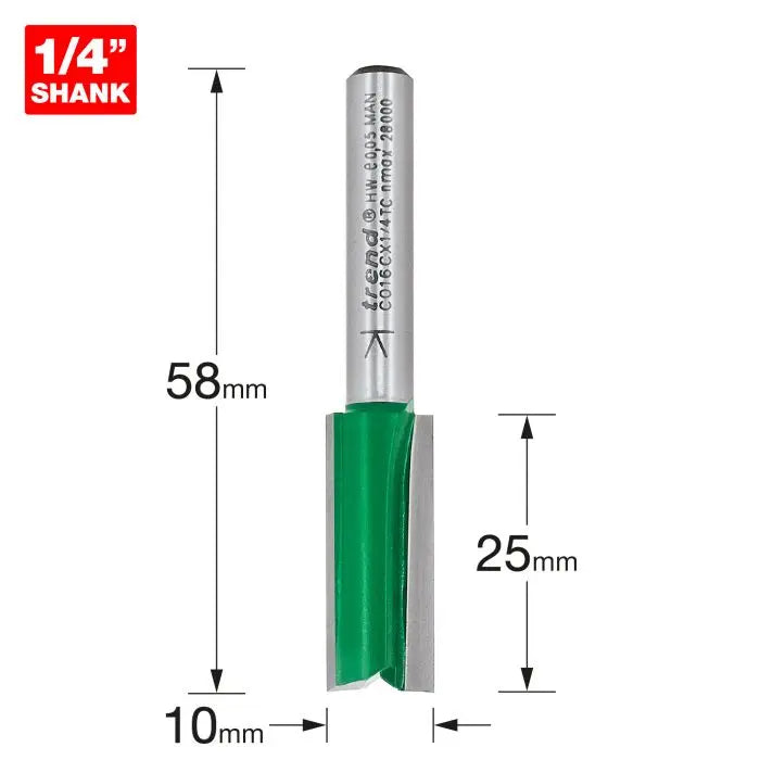 TREND C016C TWO FLUTE CUTTER 10MM DIAMETER 1/4" SHANK