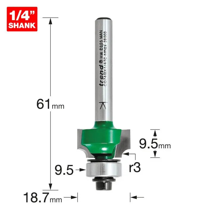 TREND C074B ROUNDING OVER 3.0MM RADIUS X 9.5MM CUT 1/4" SHANK