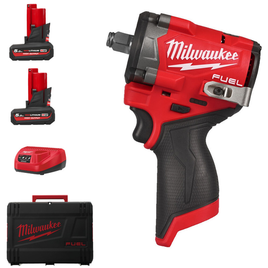 MILWAUKEE M12FCIWF12G3-502X 12V FUEL 1/2'' COMPACT IMPACT WRENCH KIT (2x HIGH OUTPUT 5AH, CHARGER, CASE)
