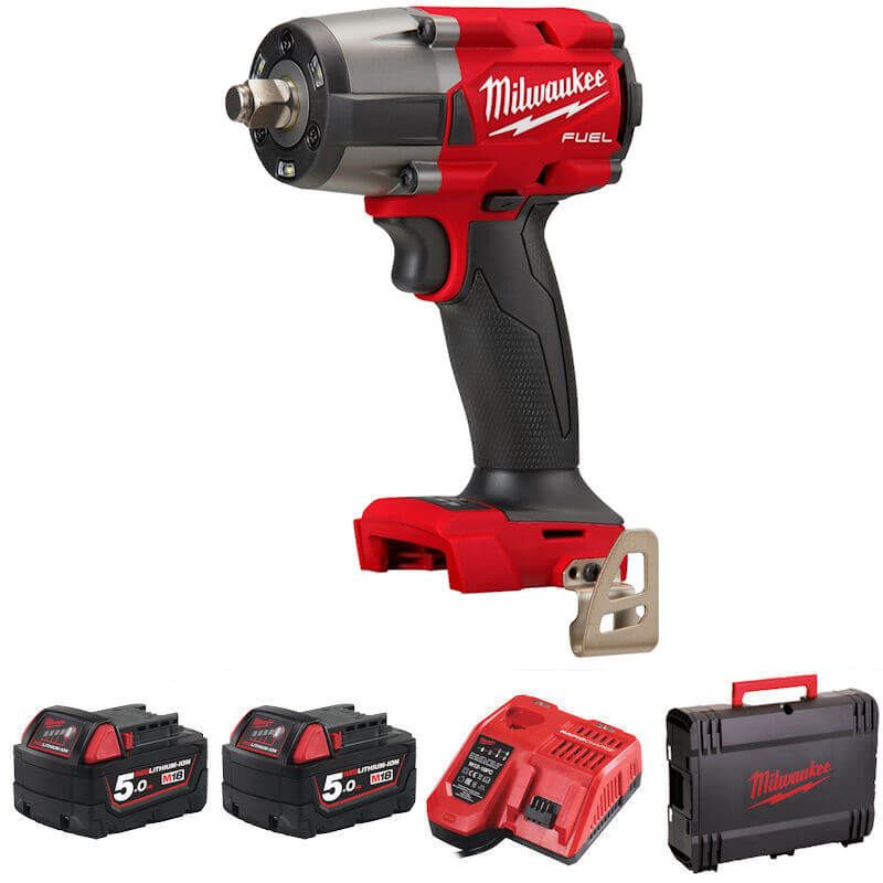 MILWAUKEE M18FMTIW2F12-502X 18V FUEL GEN2 MID TORQUE 1/2 IMPACT WRENCH KIT (2x 5Ah, CHARGER, CASE)