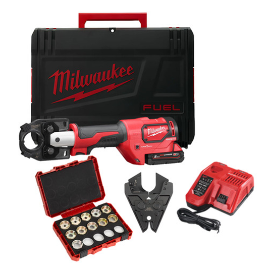 Milwaukee M18HCCT-201C R22 Set Hydraulic Cable Crimper c/w CuAL Cutting Jaw