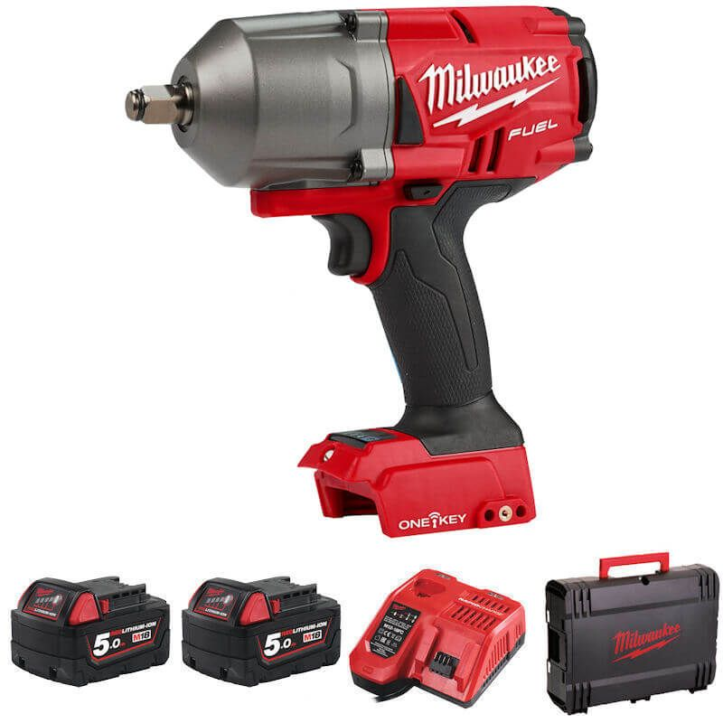 MILWAUKEE M18ONEFHIW12-502X ONE KEY FUEL 1/2 B/LESS HIGH TORQUE IMPACT WRENCH KIT (2x 5AH, CHARGER, CASE)