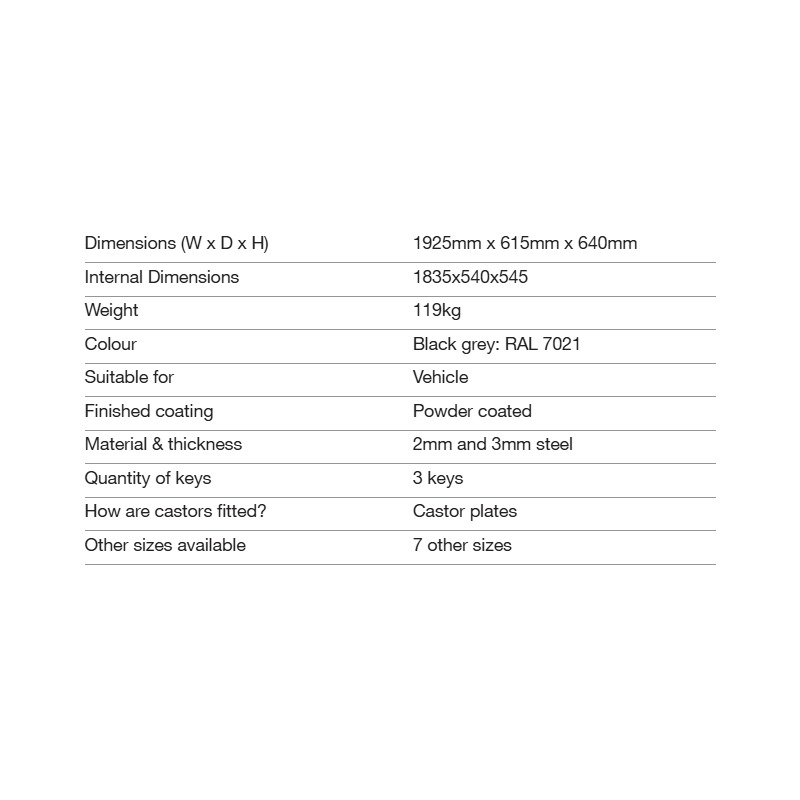 Armorgard TB6 Tuffbank Secure Tool Vault Truck Box 1925x615x640