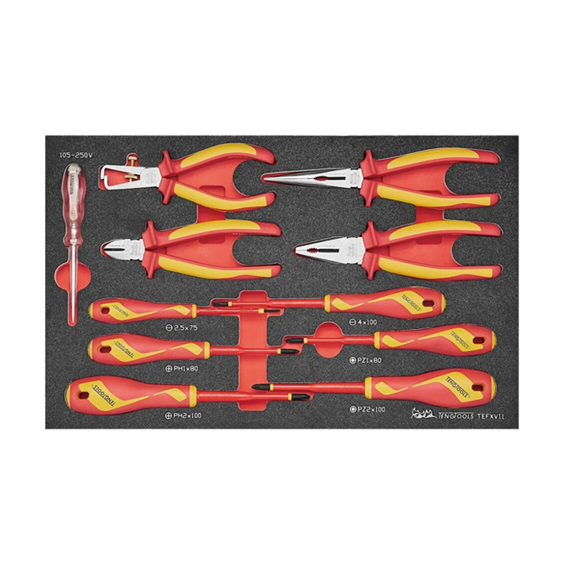 Teng Tools TEFXV11 Insulated Plier & Screwdriver Set FOAM3 11 Pieces