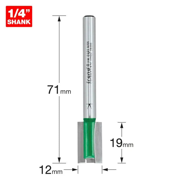 TREND C019A CRAFT PRO 12MM X 19MM 1/4IN SHANK ROUTER CUTTER BIT FOR USE WITH TREND HINGE JIGS