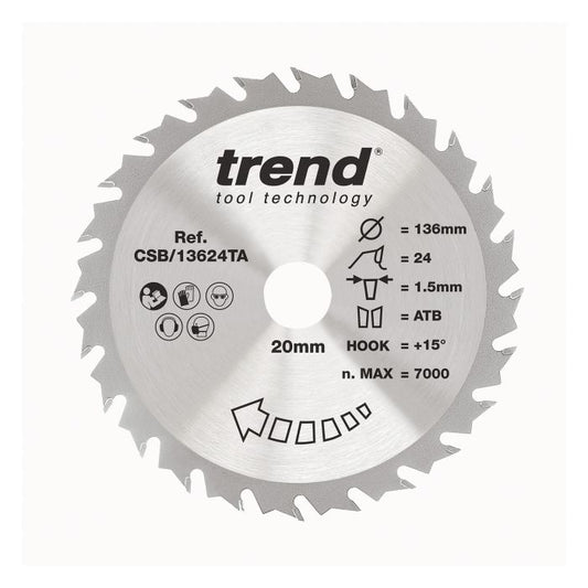 CSB/13624TA - Trend Wood Cordless Circular Saw Blade 136mm x 20mm x 24T