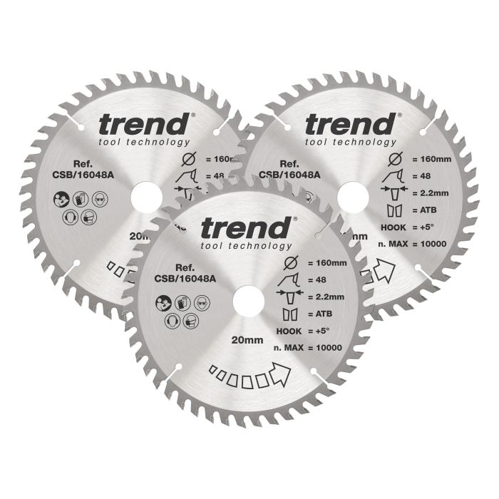 CSB/PT160/3PK - Trend Laminate/HPL Circular Saw Blade 160mm x 20mm x 48T (3 Pack)