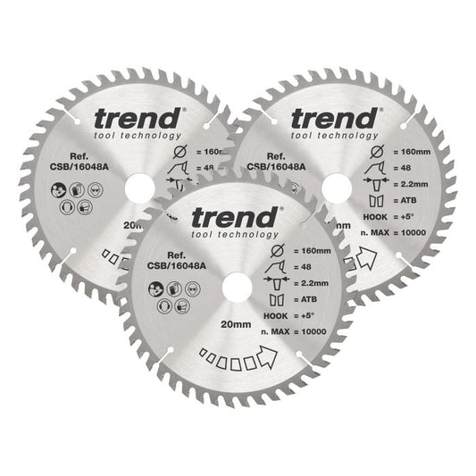 CSB/PT160/3PK - Trend Laminate/HPL Circular Saw Blade 160mm x 20mm x 48T (3 Pack)