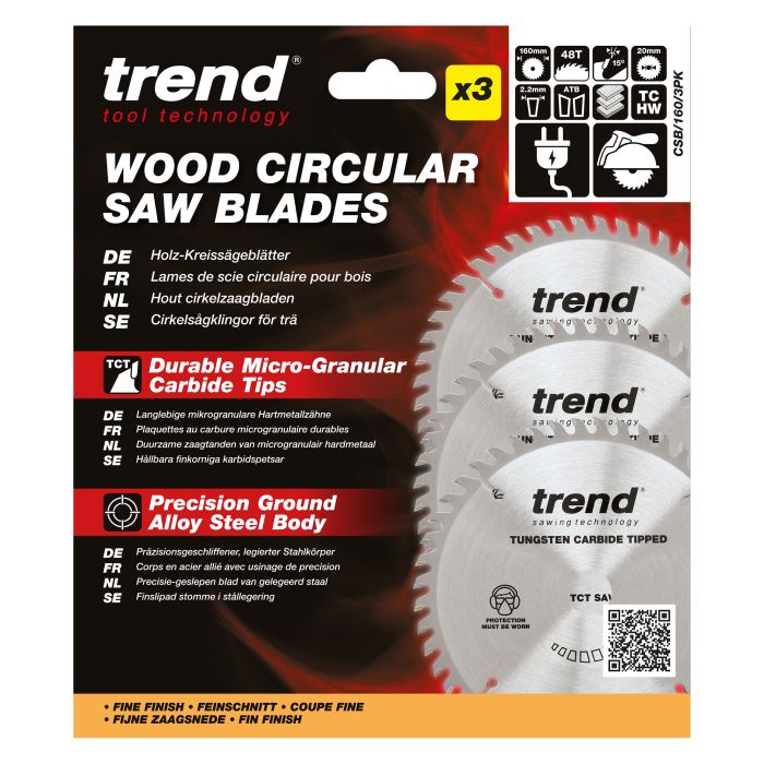CSB/PT160/3PK - Trend Laminate/HPL Circular Saw Blade 160mm x 20mm x 48T (3 Pack)