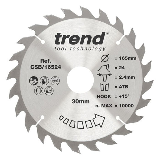 CSB/16524 - Trend Wood Circular Saw Blade 165mm x 30mm x 24T