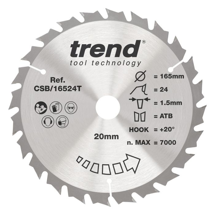 CSB/16524T - Trend Wood Cordless Circular Saw Blade 165mm x 20mm x 24T