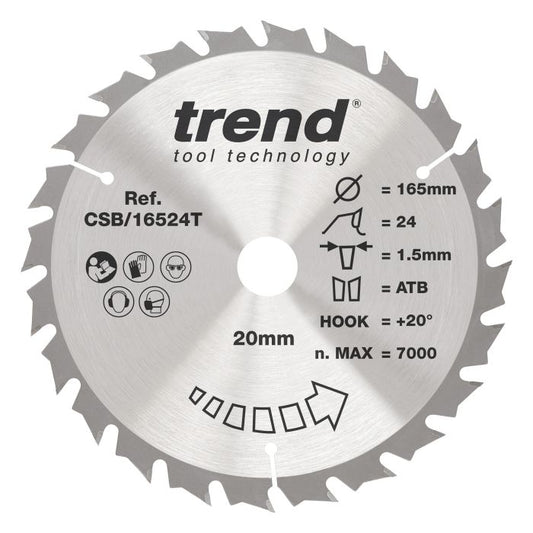 CSB/16524T - Trend Wood Cordless Circular Saw Blade 165mm x 20mm x 24T