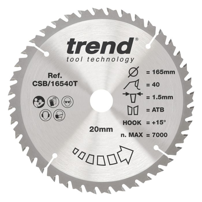 CSB/16540T - Trend Wood Cordless Circular Saw Blade 165mm x 20mm x 40T