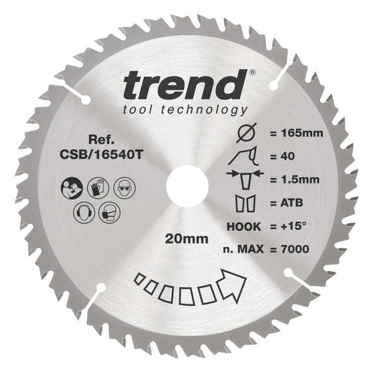 CSB/16540T - Trend Wood Cordless Circular Saw Blade 165mm x 20mm x 40T