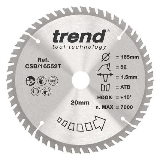 CSB/16552T - Trend Wood Cordless Circular Saw Blade 165mm x 20mm x 52T