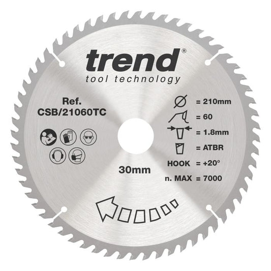 CSB/21060TC - Trend Wood Cordless ATBR Circular Saw Blade 210mm x 30mm x 60T