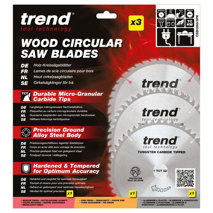 CSB/250/3PK - Trend Wood Circular Saw Blade 250mm x 30mm x 48/60/84T (3 Pack)