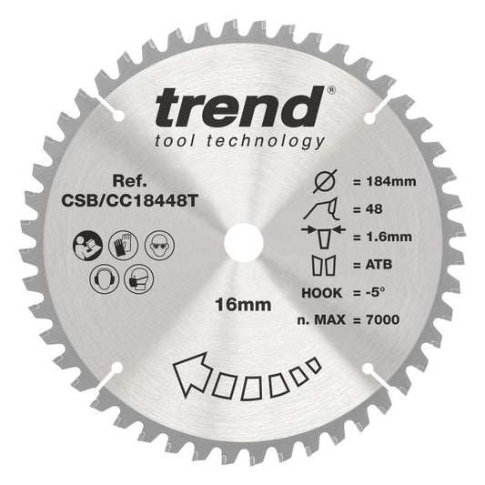 CSB/CC18448T - Trend Wood Cordless Mitre Saw Blade 184mm x 16mm x 48T