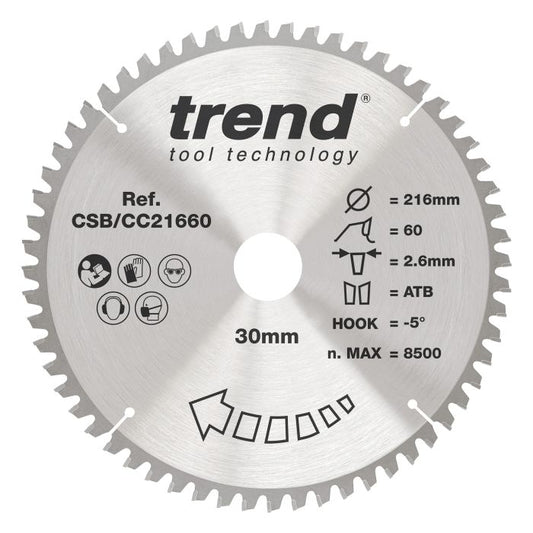 CSB/CC21660 - Trend Wood Mitre Saw Blade 216mm x 30mm x 60T