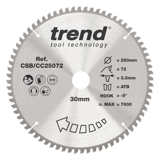 CSB/CC25072 - Trend Wood Mitre Saw Blade 250mm x 30mm x 72T