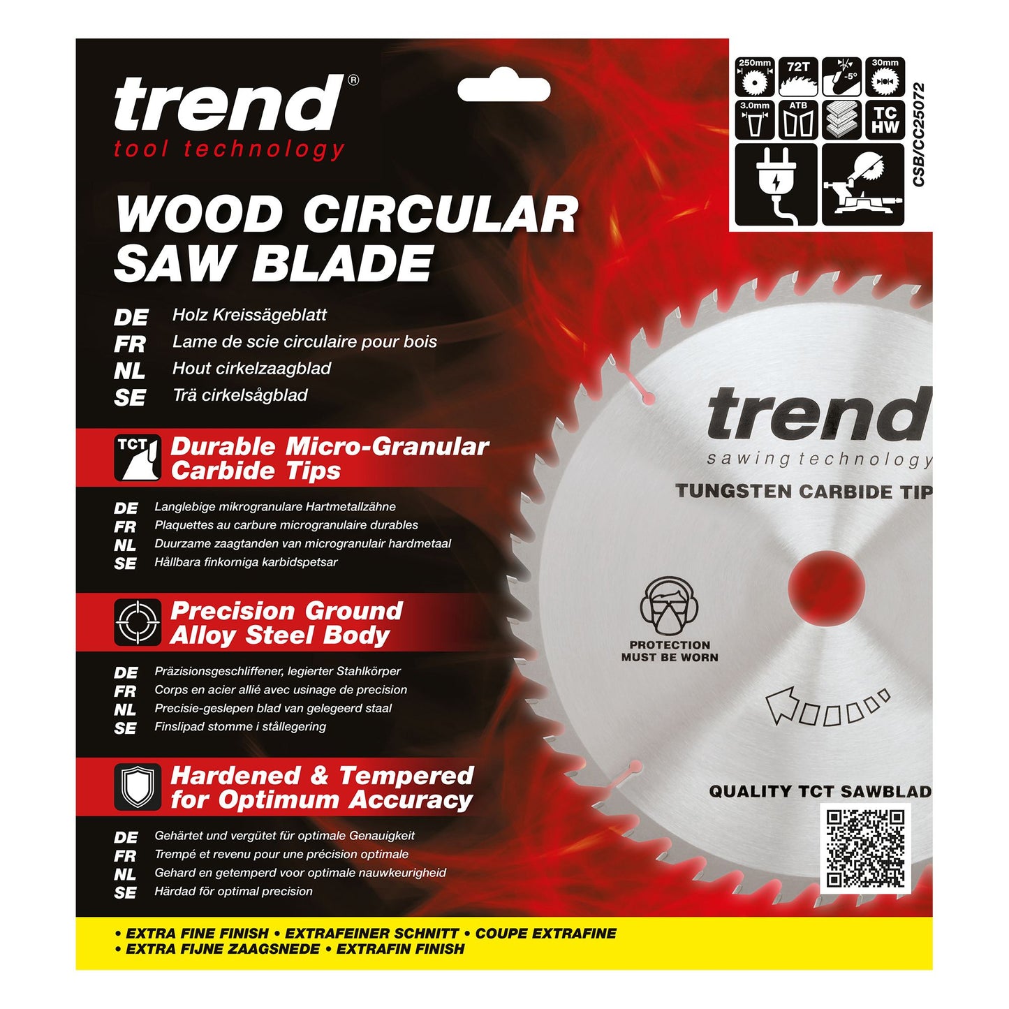 CSB/CC25072 - Trend Wood Mitre Saw Blade 250mm x 30mm x 72T