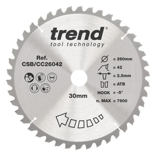 CSB/CC26042 - Trend Wood Mitre Saw Blade 260mm x 30mm x 42T