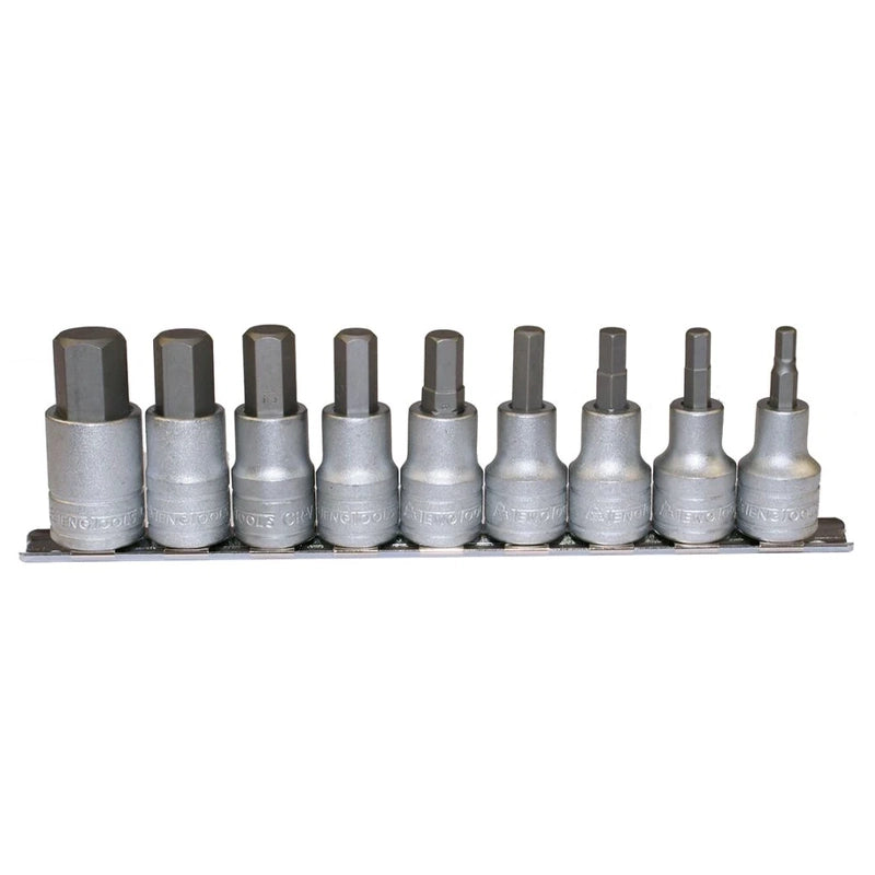 Teng Tools 1/2" Hex Bit Socket Clip Rail Set 9 Pieces M1212