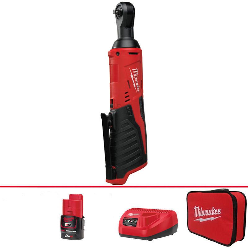 MILWAUKEE M12IR-201B 12V SUB COMPACT RATCHET (2Ah BATTERY, CHARGER, BAG)