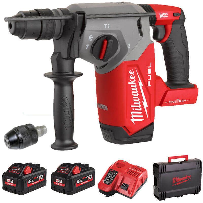 Milwaukee M18ONEFHX-552X M18 One Key FUEL SDS+ Hammer Kit (2x 5.5Ah, Charger, Case)