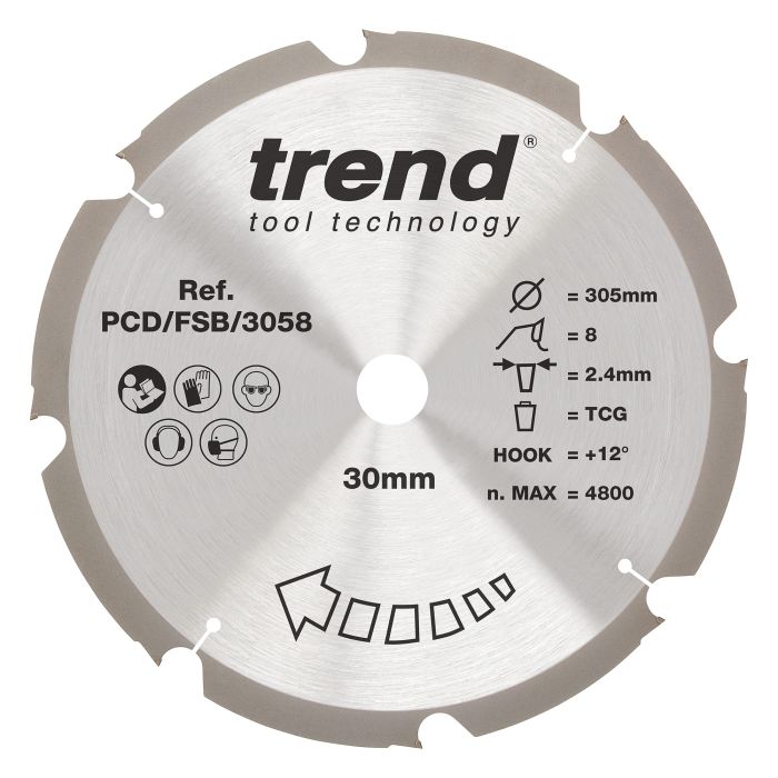 PCD/FSB/3058 - Trend PCD Fibre Cement Circular Saw Blade 305mm x 30mm x 8T