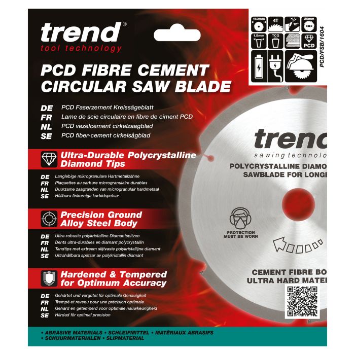 PCD/FSB/1604 - Trend PCD Fibre Cement Circular Saw Blade 160mm x 20mm x 4T