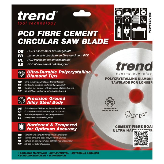 PCD/FSB/2166 - Trend PCD Fibre Cement Circular Saw Blade 216mm x 30mm x 6T